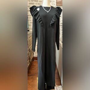 Taylor Tillman Black Maxi Sweater Dress with Ruffle Detail